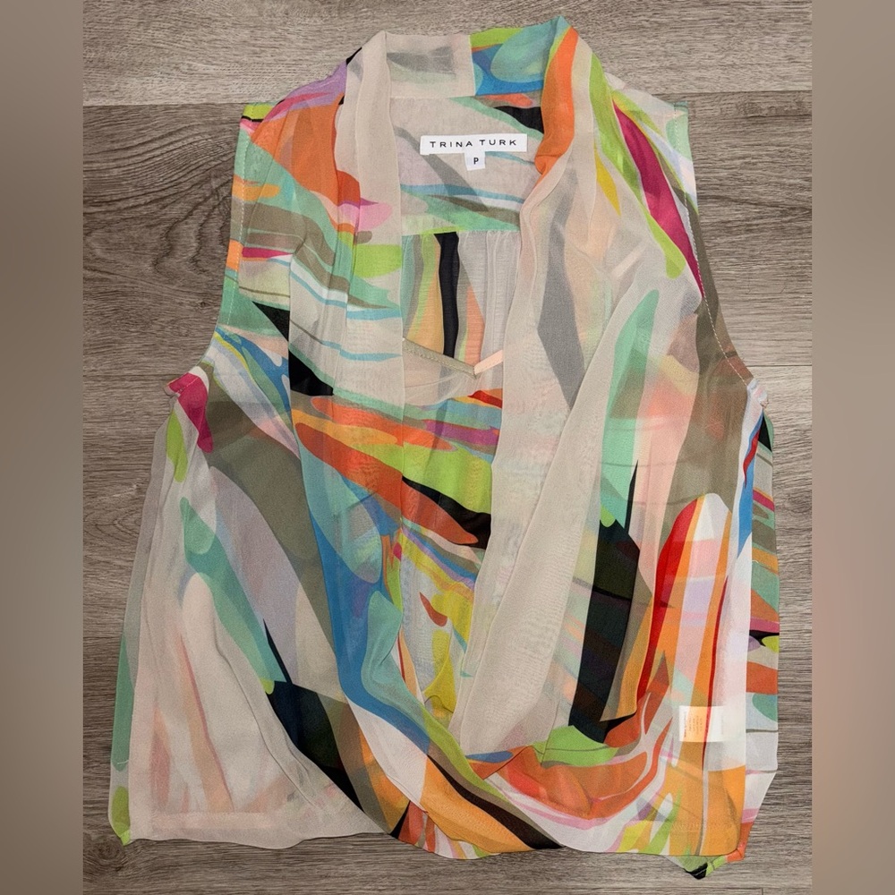 Trina Turk Vibrant Abstract Sleeveless Blouse